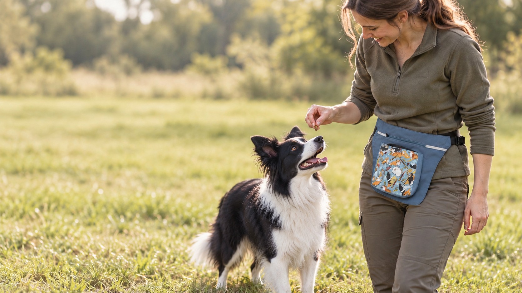 Border collie jutalmazása edzés közben – ideiglenes illusztráció